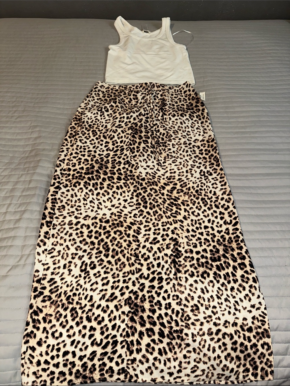 Leopard Print Maxi Skirt in Cream and Black set